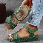 Wedge sandals with orthopedic contoured footbed and adjustable strap, women's summer support sandal
