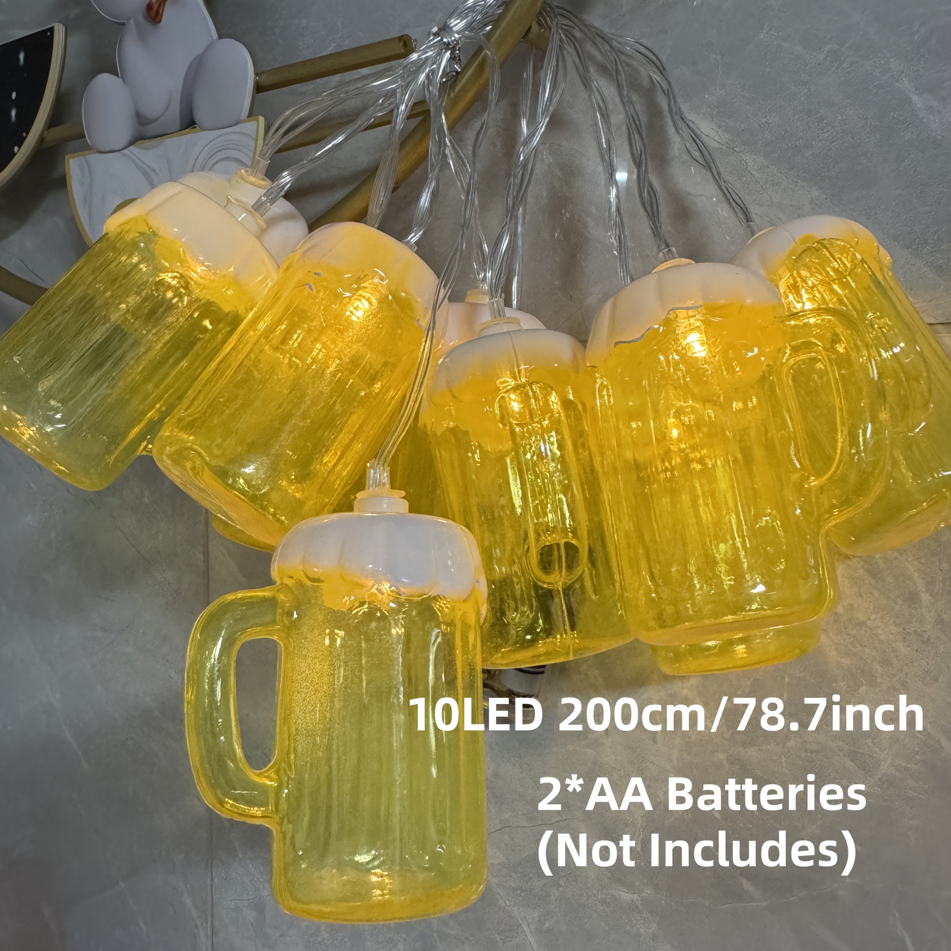 Beer mug LED string lights set of 2, warm white battery powered Oktoberfest fairy lights