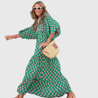 Women boho maxi dress flowing silhouette long sleeve bohemian style