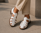 Mens Sandals Closed Toe Fisherman Woven Leather Buckle Strap