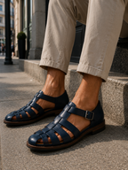 Mens Sandals Closed Toe Fisherman Woven Leather Buckle Strap