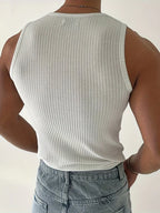 Men's ribbed tank top slim fit, breathable sleeveless gym top for summer training