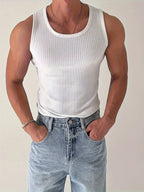 Men's ribbed tank top slim fit, breathable sleeveless gym top for summer training