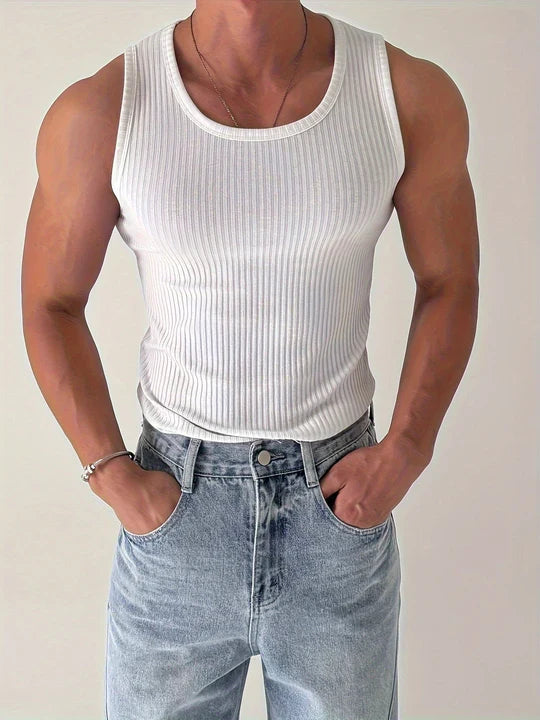 Men's ribbed tank top slim fit, breathable sleeveless gym top for summer training