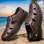Men's leather sandals slip-on open toe in black and brown
