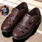 Men's leather sandals slip-on open toe in black and brown