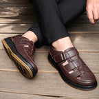Men's leather sandals slip-on open toe in black and brown