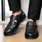 Men's leather sandals slip-on open toe in black and brown