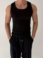 Men's ribbed tank top slim fit, breathable sleeveless gym top for summer training