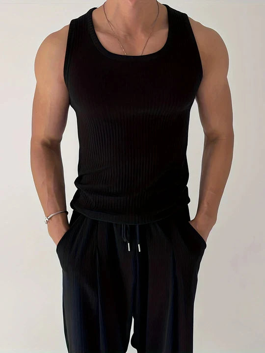 Men's ribbed tank top slim fit, breathable sleeveless gym top for summer training