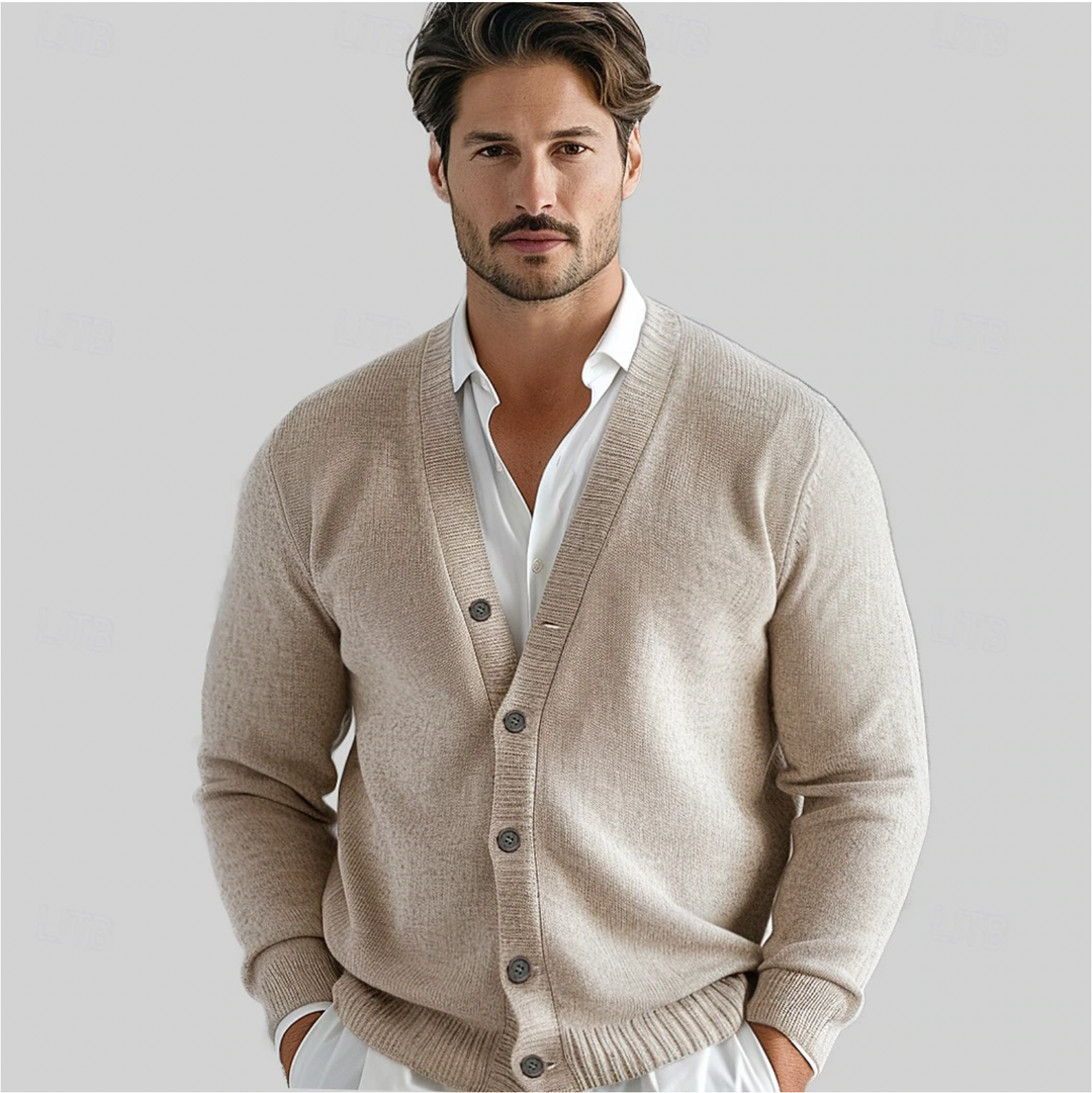Men's knit cardigan V-neck button-front regular fit, smart casual layering