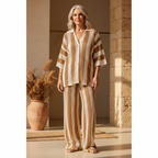 Women 2 piece crochet lounge set bohemian striped top and pants