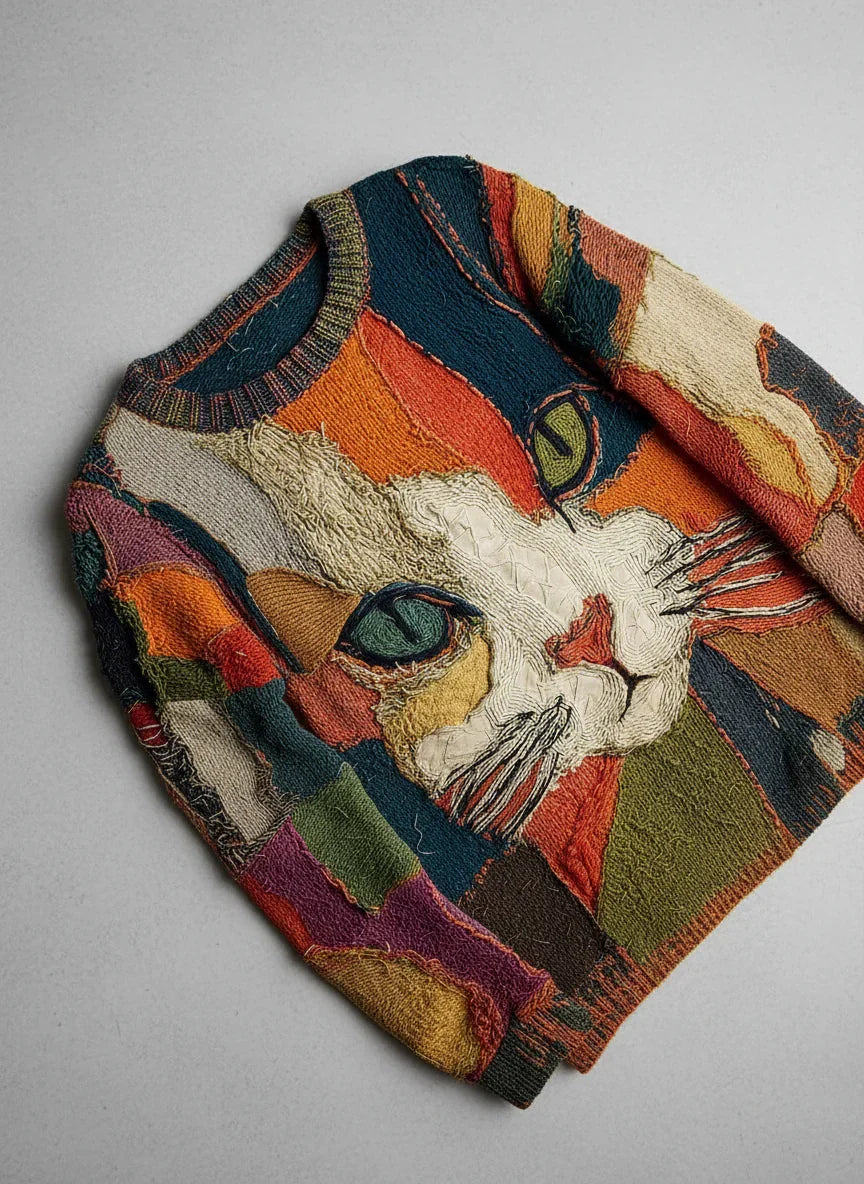 Women casual sweater art print long sleeve relaxed fit multicolor