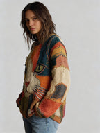 Women casual sweater art print long sleeve relaxed fit multicolor