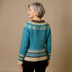 Women knit vintage Icelandic cardigan with Nordic pattern, relaxed fit