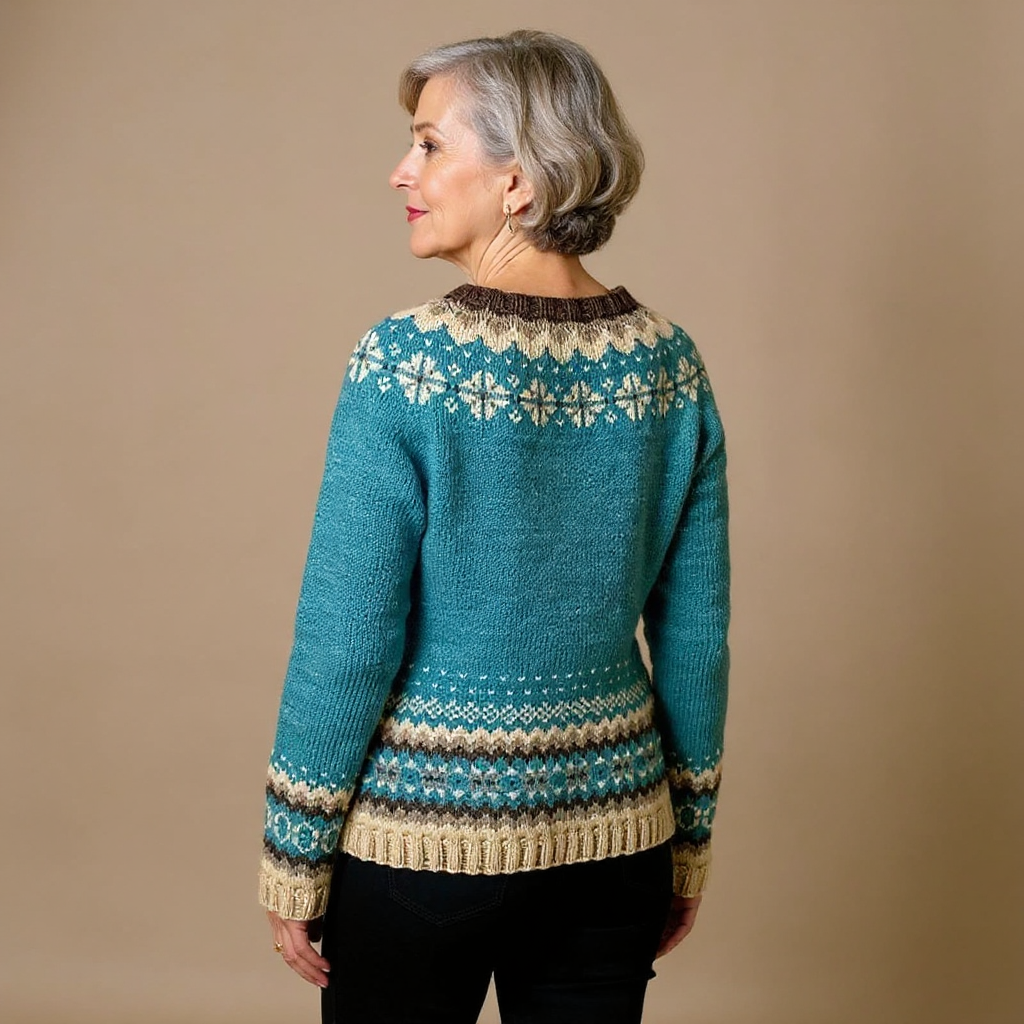 Women knit vintage Icelandic cardigan with Nordic pattern, relaxed fit