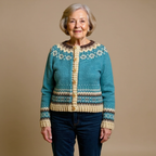Women knit vintage Icelandic cardigan with Nordic pattern, relaxed fit