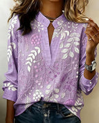 Women's floral blouse with V-neck, lightweight pastel print, spring summer