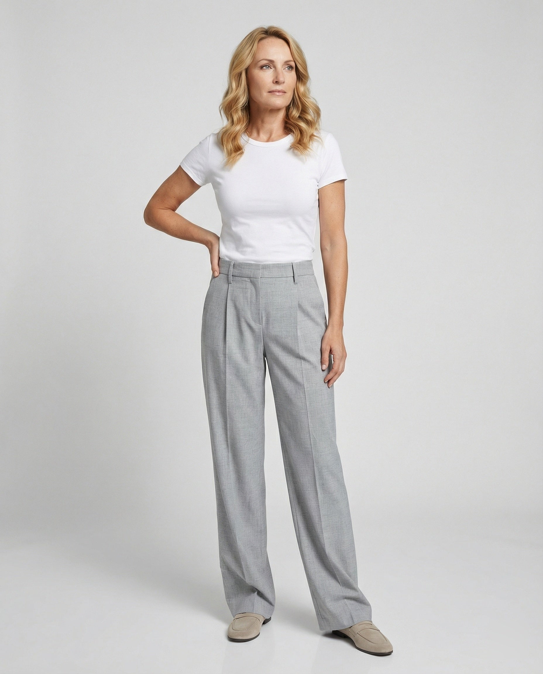 Women wide leg trousers high waist with front crease in grey