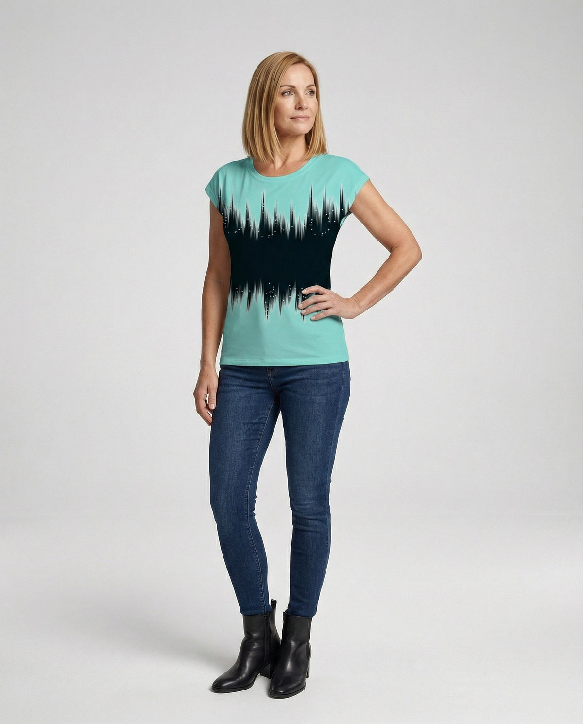 Women's summer blouse with watercolor floral print, asymmetric hem and relaxed loose fit