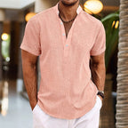 Men short sleeve shirt grandad collar relaxed fit casual summer