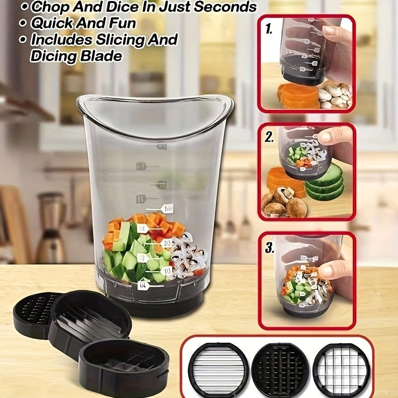 3-in-1 manual food chopper and vegetable slicer with carbon steel blades, compact BPA-free