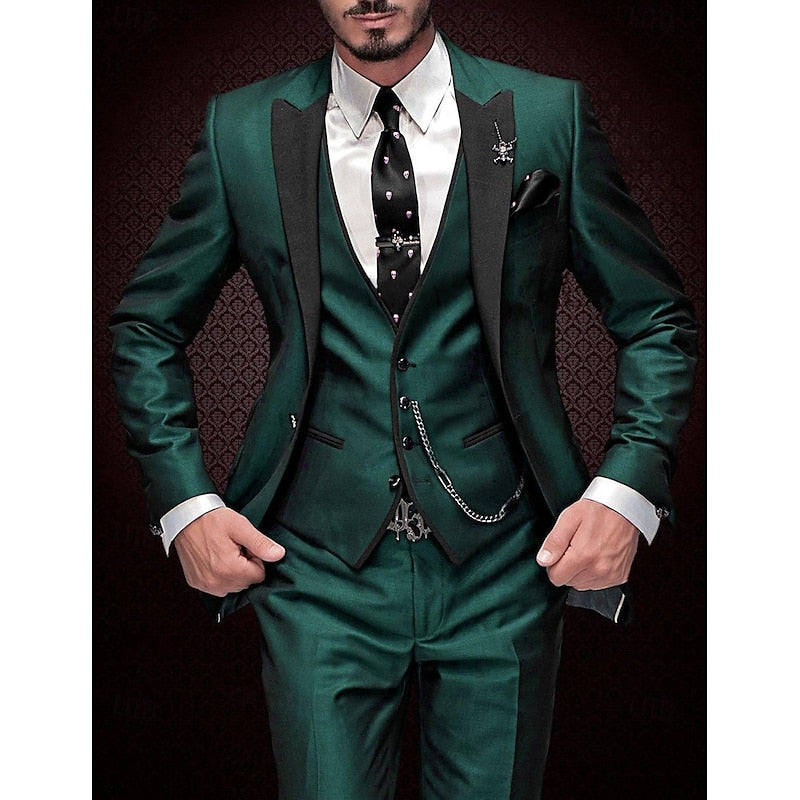 Men 3 piece suit set blazer waistcoat trousers tailored modern fit