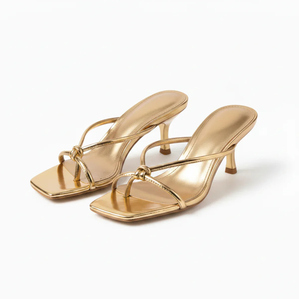 Women's orthopedic heeled sandals with knot strap and open square toe