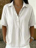 Women casual button-up collar shirt relaxed fit lightweight breathable