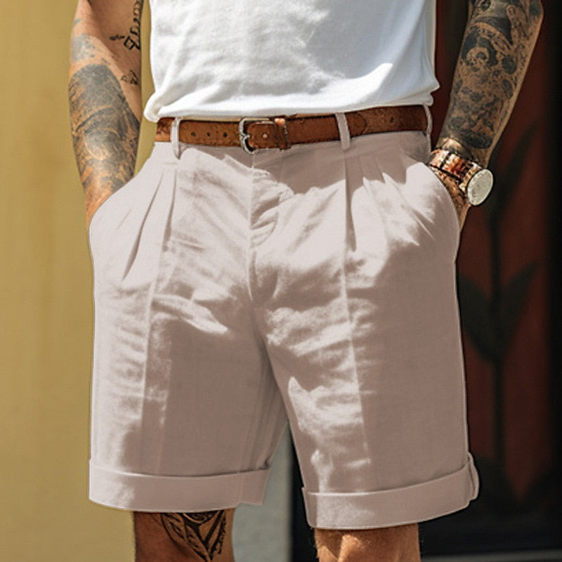 Men's linen cotton shorts relaxed fit, breathable casual summer shorts