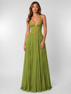 Women's corset bodice maxi dress, full length formal gown in green and burgundy