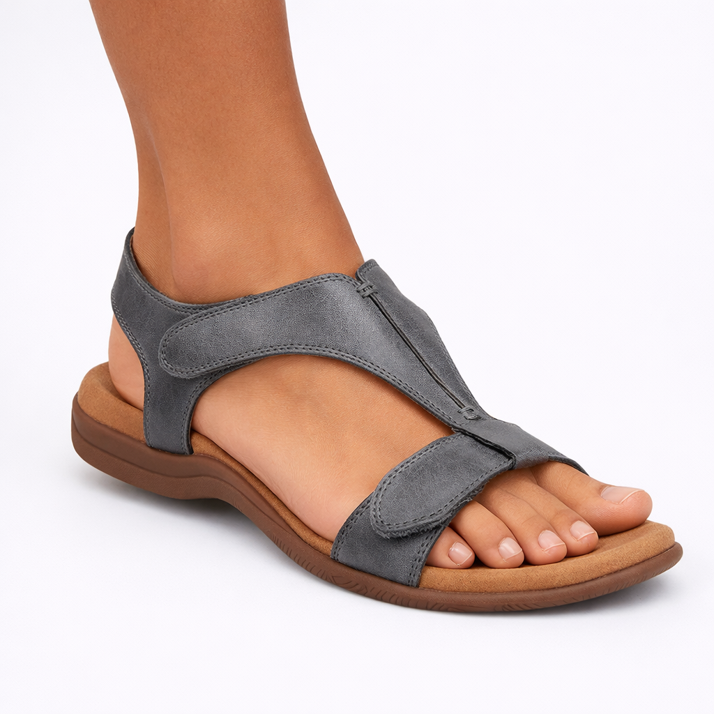 Women's orthopedic sandals with adjustable hook-and-loop straps and cushioned footbed