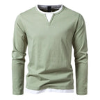 Men's Henley sweater long sleeve split neck solid colour casual top