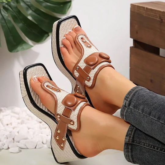 Sandals | Women's Platform Wedge, Gladiator | Studded Toe Post, Slip-On Style