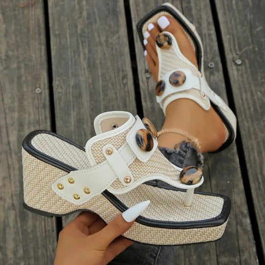 Sandals | Women's Platform Wedge, Gladiator | Studded Toe Post, Slip-On Style