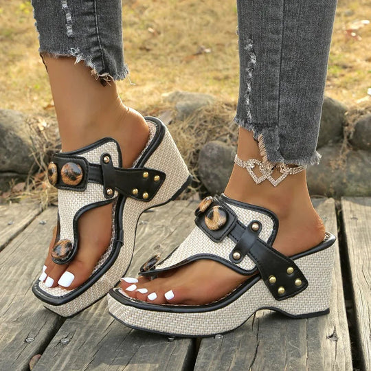 Sandals | Women's Platform Wedge, Gladiator | Studded Toe Post, Slip-On Style