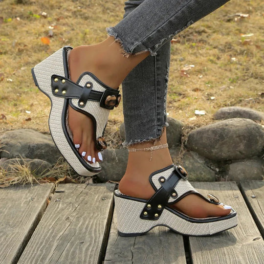 Sandals | Women's Platform Wedge, Gladiator | Studded Toe Post, Slip-On Style