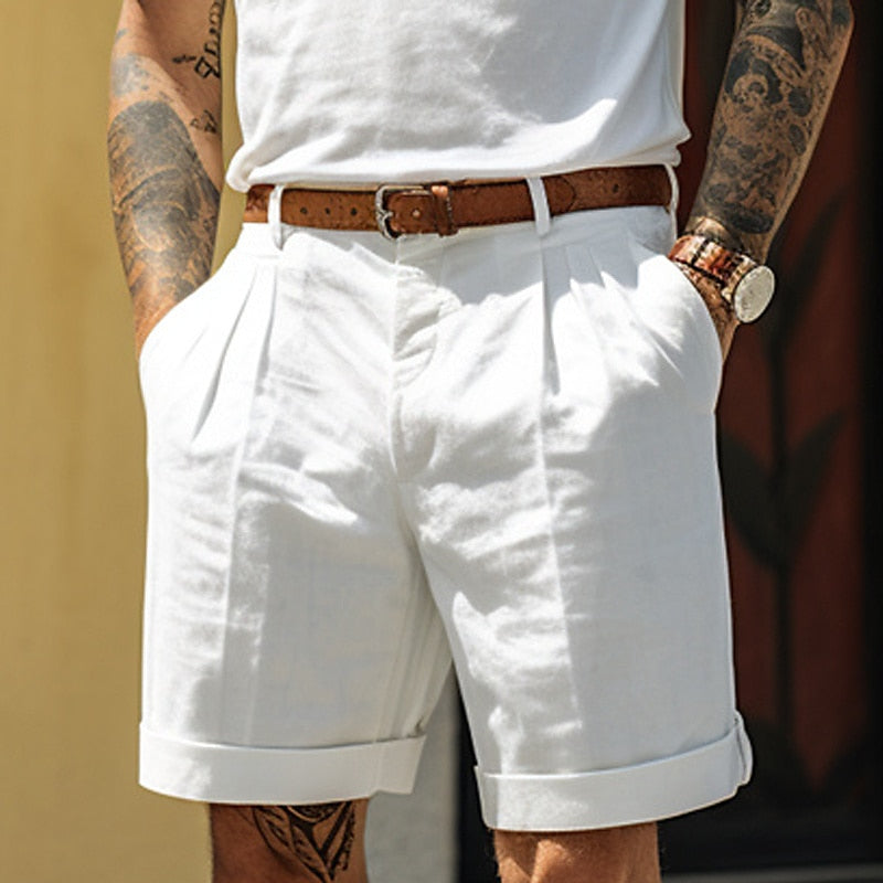 Men's linen cotton shorts relaxed fit, breathable casual summer shorts