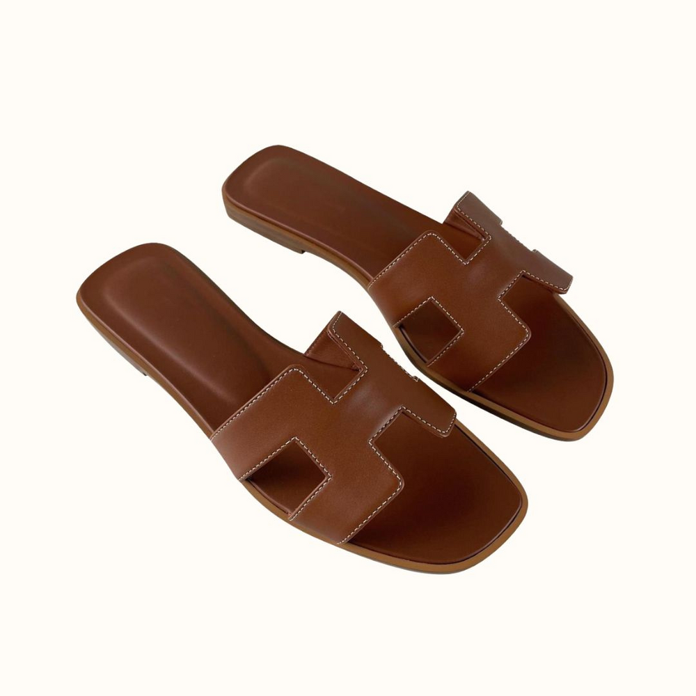 Heeled Sandals Women Genuine Leather Low Heel H Strap Slip On