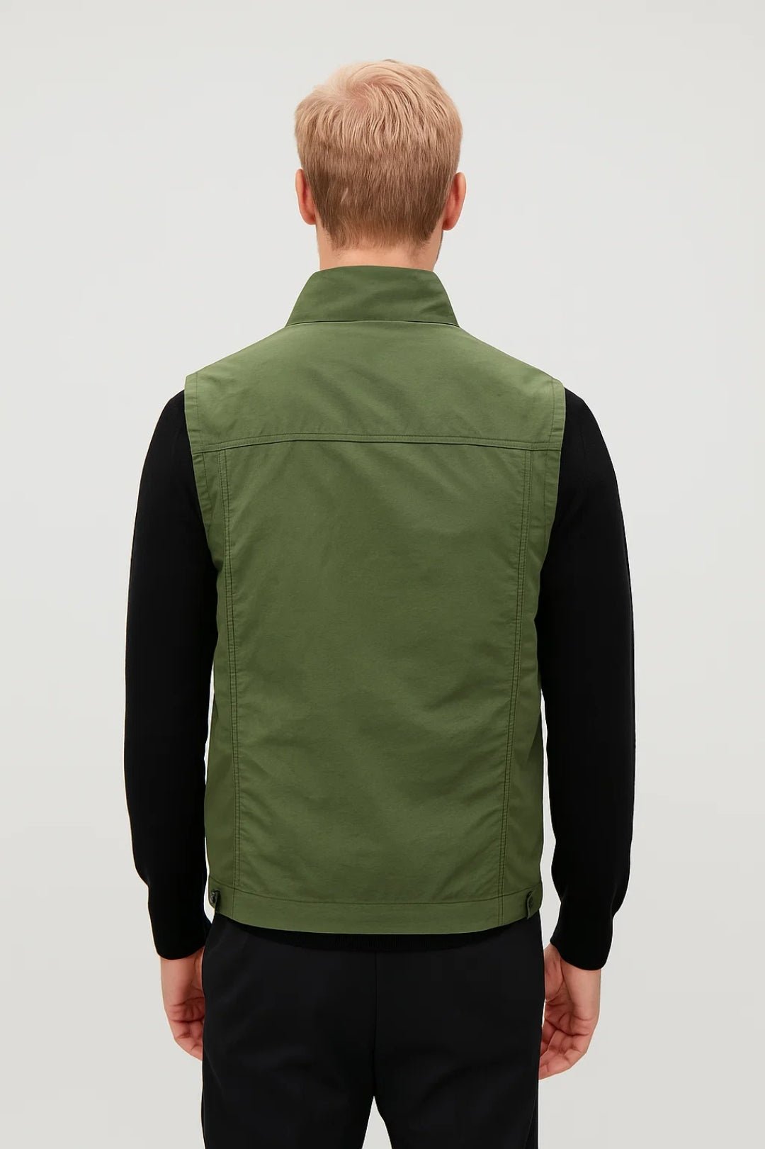 Men sleeveless bodywarmer with high collar in dark green lightweight gilet