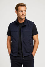 Men sleeveless bodywarmer with high collar in dark green lightweight gilet
