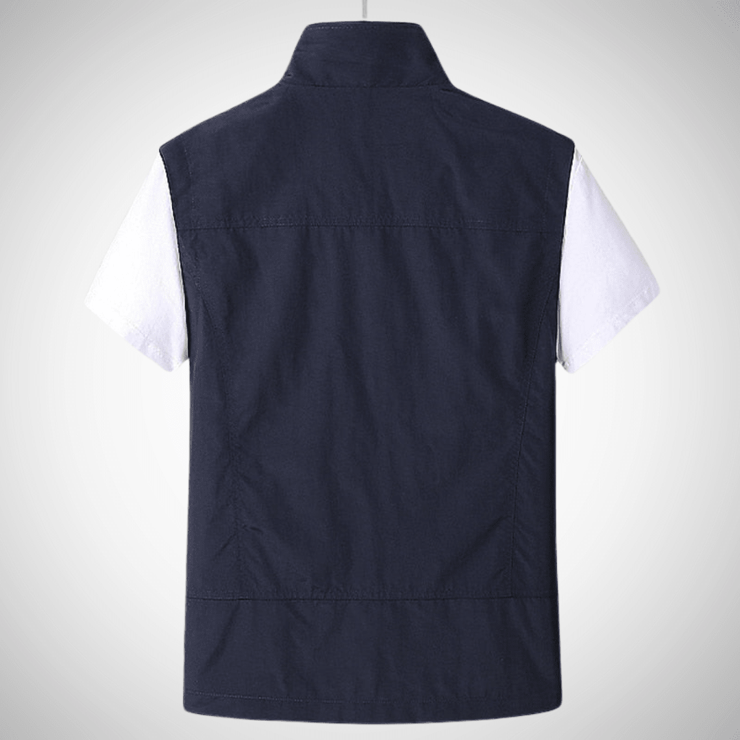 Men utility vest regular fit multi pocket zip high collar