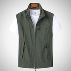 Men utility vest regular fit multi pocket zip high collar