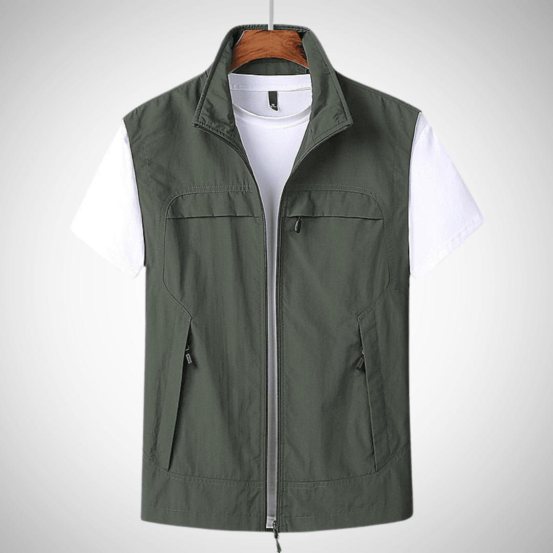 Men utility vest regular fit multi pocket zip high collar