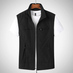 Men utility vest regular fit multi pocket zip high collar