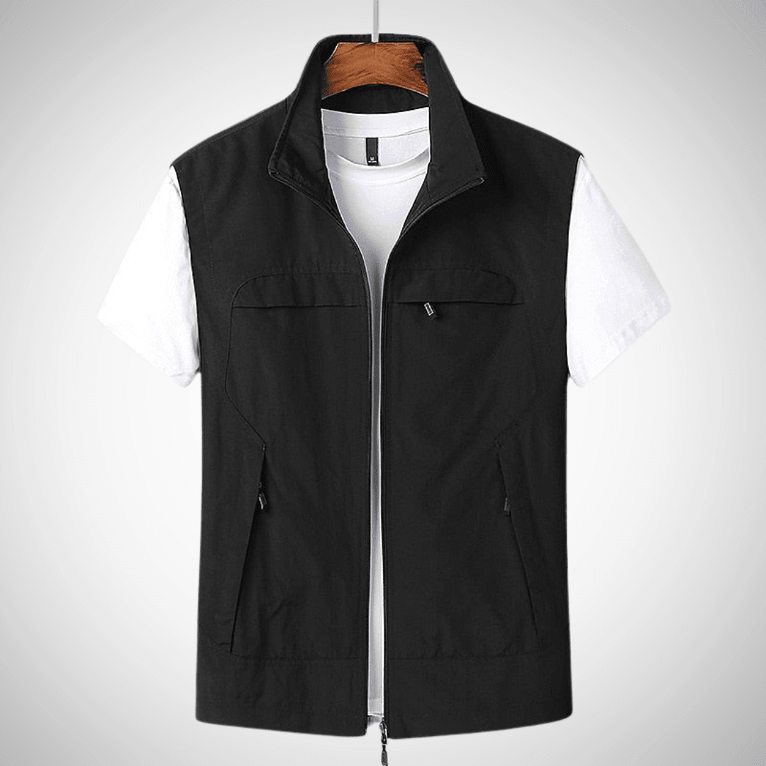 Men utility vest regular fit multi pocket zip high collar
