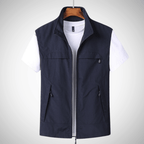 Men utility vest regular fit multi pocket zip high collar
