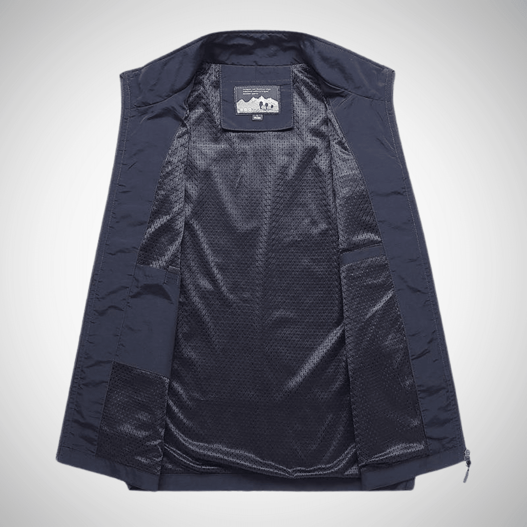 Men utility vest regular fit multi pocket zip high collar