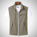 Men utility vest regular fit multi pocket zip high collar
