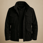 Men field jacket structured fit with multiple pockets in green and black